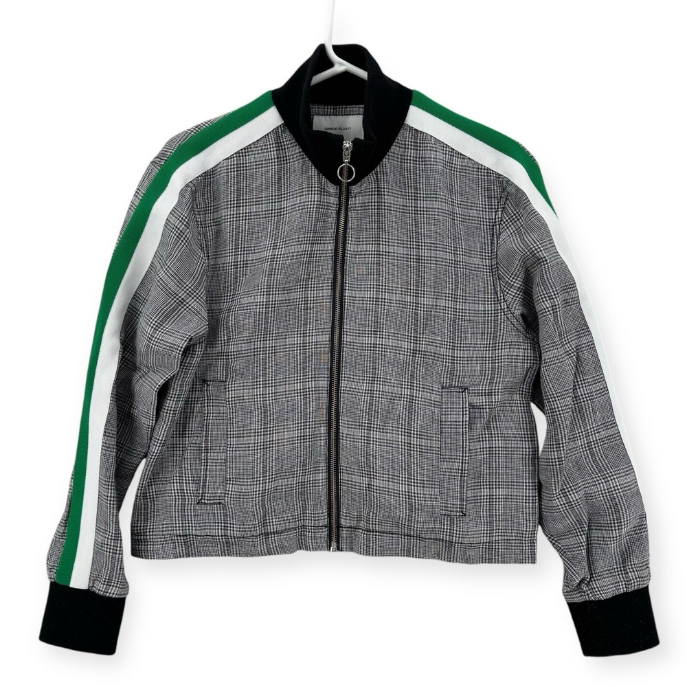 Current Elliot Dassen‎ Jacket Womens Size 1 Small Plaid Side Stripe Linen Bomber